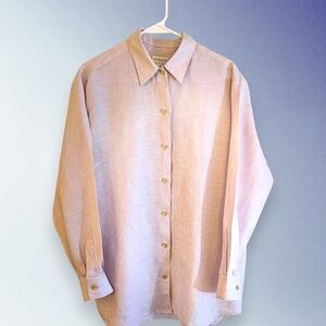 Liz Claiborne Pale Lavender Linen Blouse Sz L